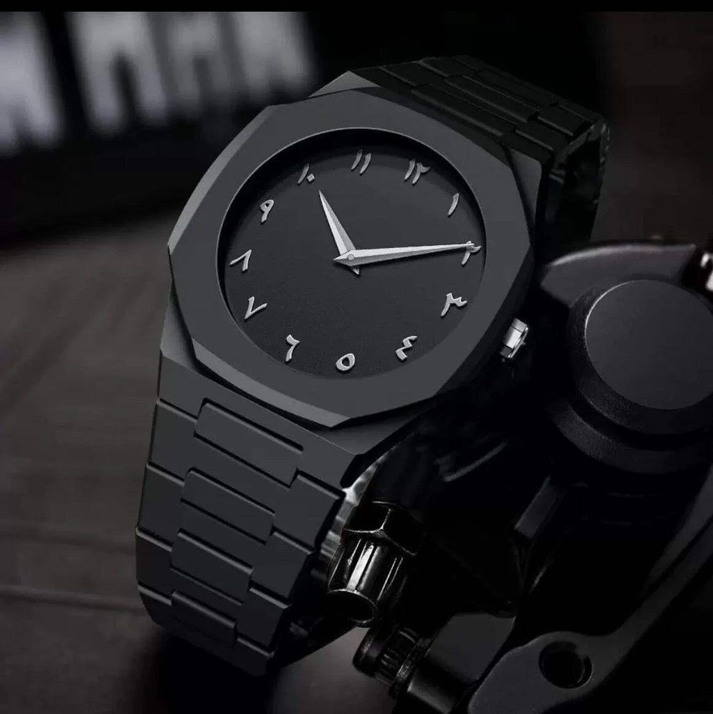 Men's Black Arabic Aura Quartz Watch - Sleek & Premium Design