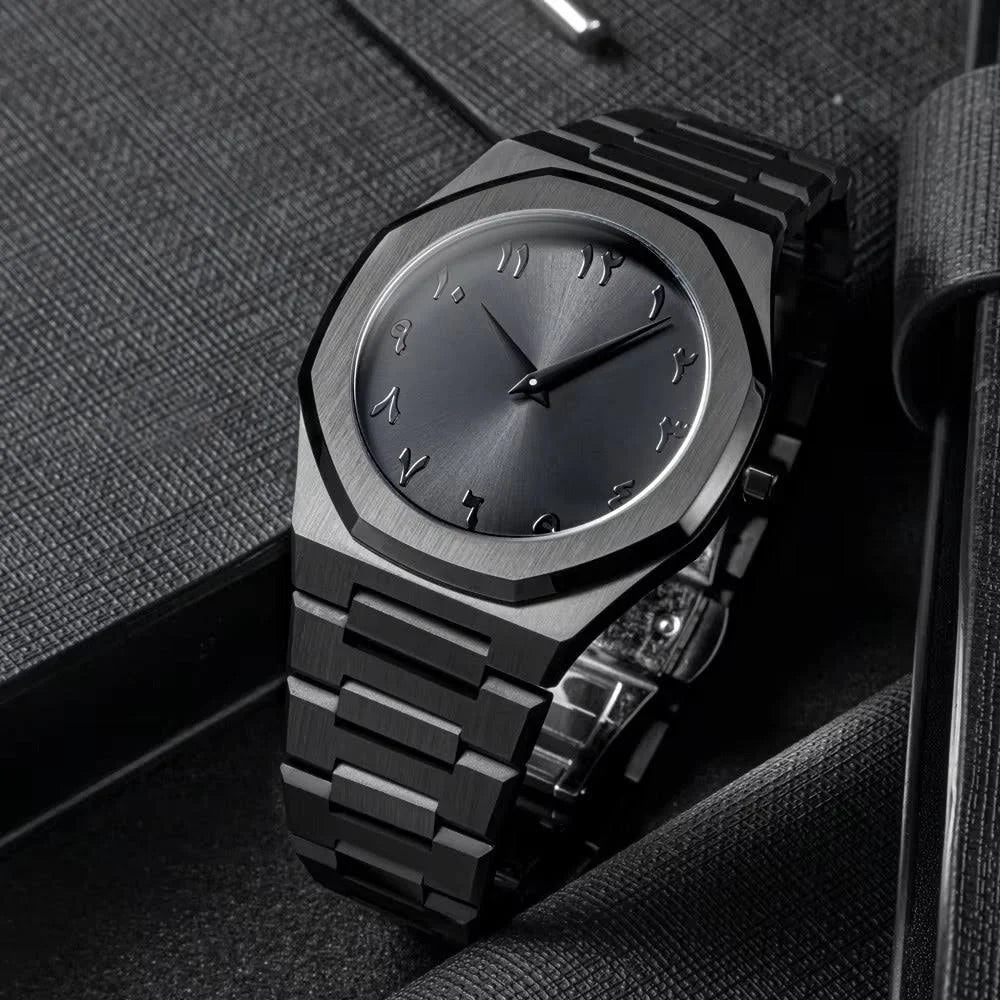 Men's Black Arabic Aura Quartz Watch - Sleek & Premium Design